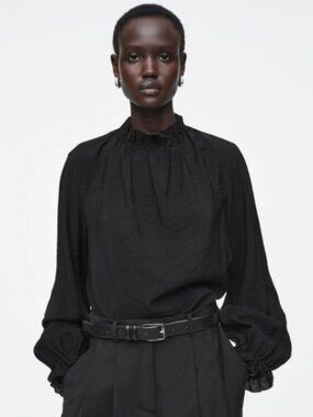 COS Ruffled High-Neck Blouse Black Size 6